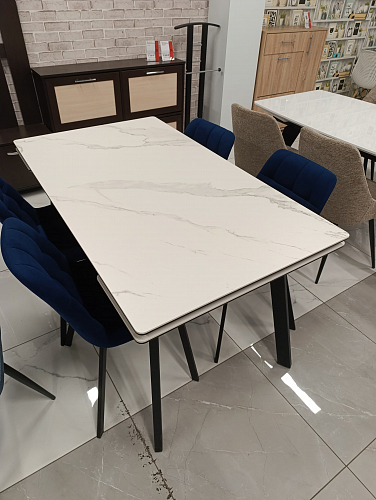 Керамический стол Норман 140 (200) х 80 белый мрамор alpin white / snow white / белый из шоурума 2